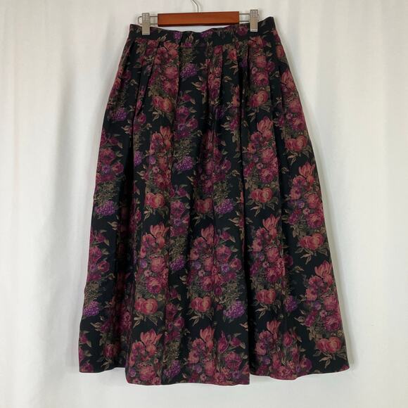 J.Putman | Vintage Black Pink Floral Wool Midi Skirt Made in USA Womens 8 - Picture 11 of 11